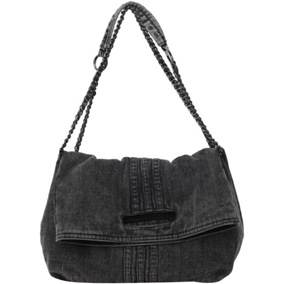 Stylish Large Capacity Denim Purse with Chain Strap - Versatile for Any Occasion